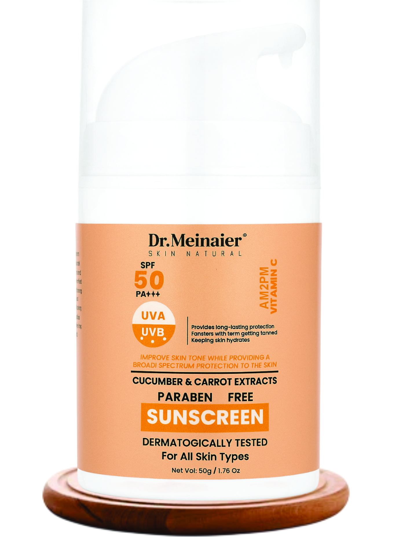 DR MEINAIER SUNSCREEN WITH AM2PM VITAMIN C CUCUMBER & CARROT EXTRACTS PARABEN FREE 50G DERMATOLOGICALLY TESTED